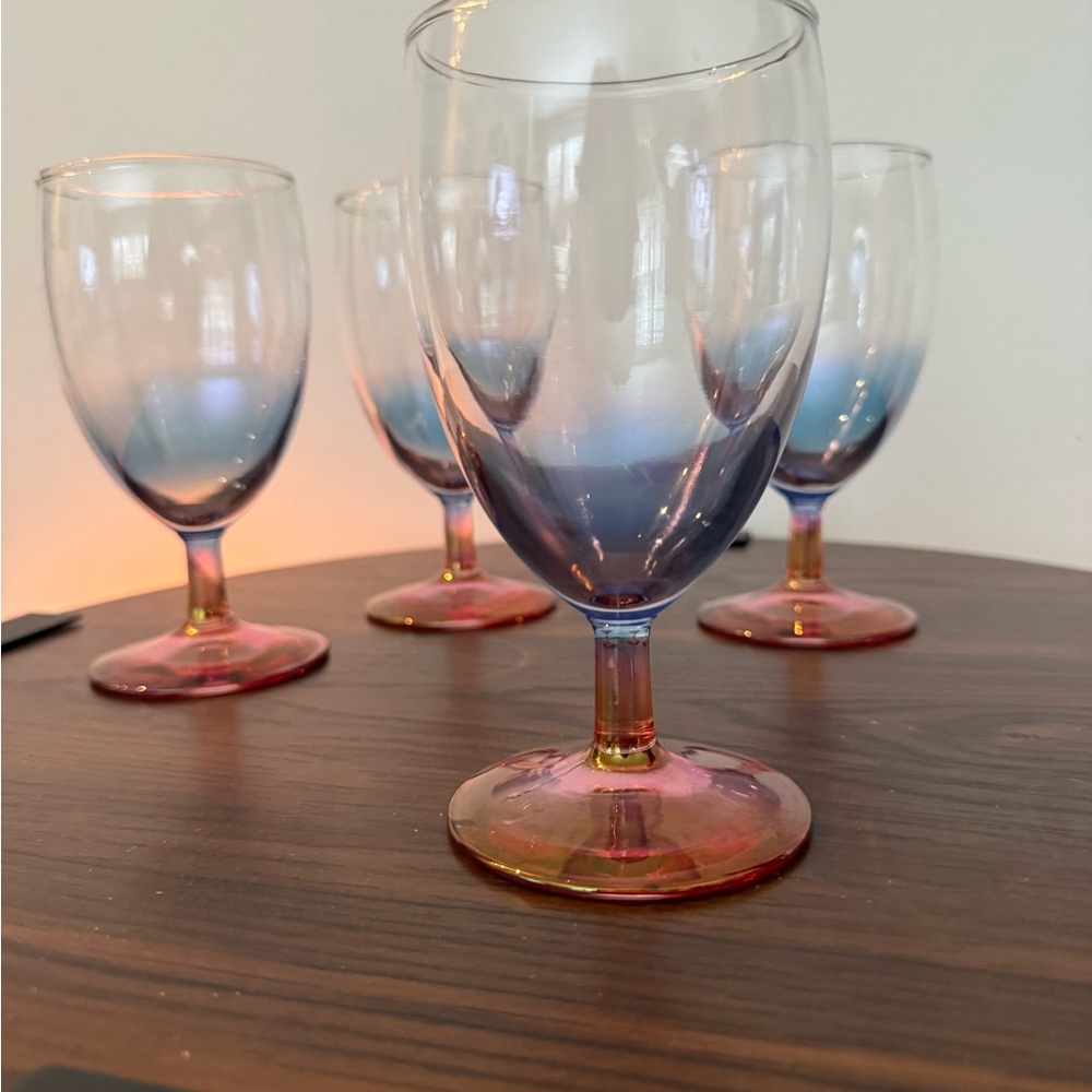 Vintage wine glasses ‘Rainbow Blue Pink ‘ Ombré 4
